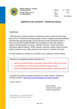 Obvestilo za javnost – požar na Krasu